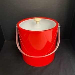Vtg Red Vinyl Ice Bucket 70's 80s Retro MCM Barware Party Entertaining